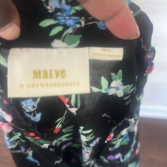 Maeve by Anthropologie Aveiro Black Floral Button Up Flutter Dolman Sleeve Top S - Picture 5 of 7